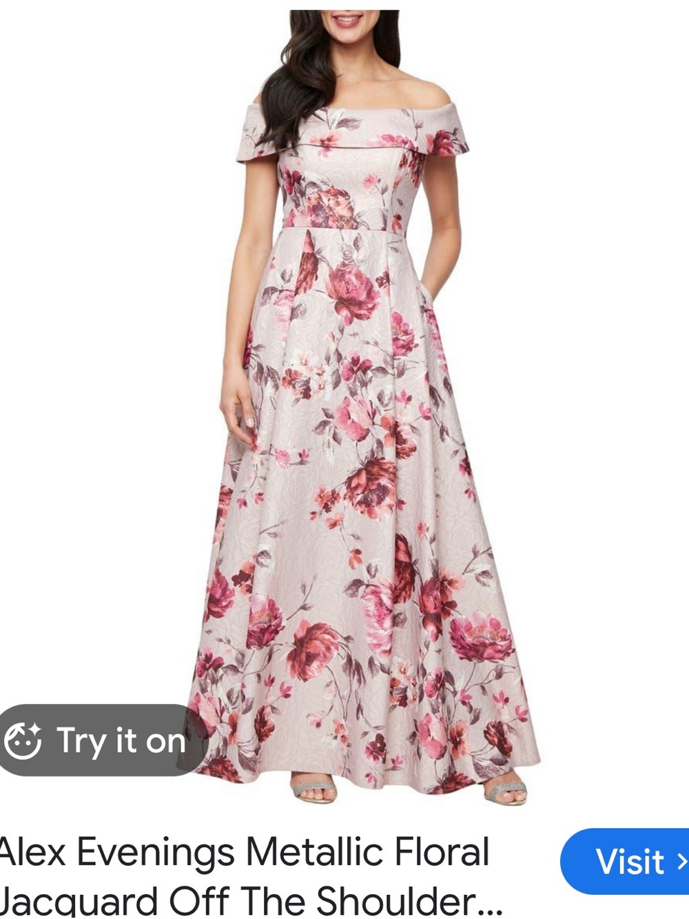 Alex Evenings Pink and Rose Floral One-Shoulder Jacquard Gown
